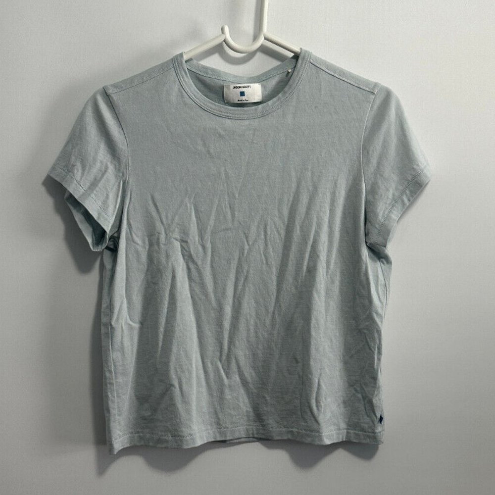 Jason Scott Light Blue Shrunken Tee Brushed Pima Sz‎ S